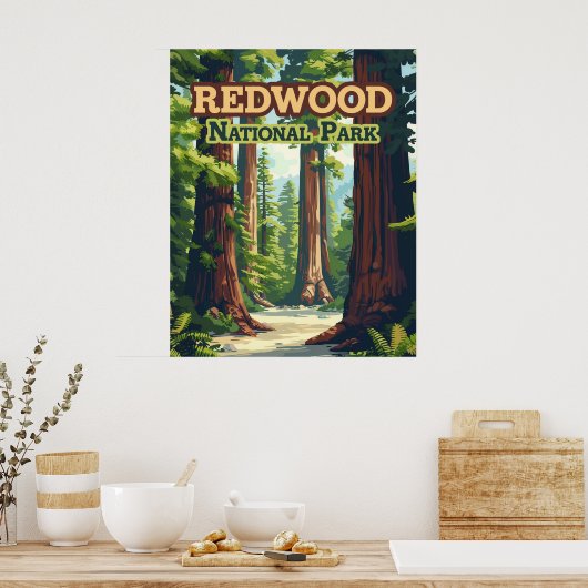 Redwood National Park California Tree Retro Poster (Keuken)