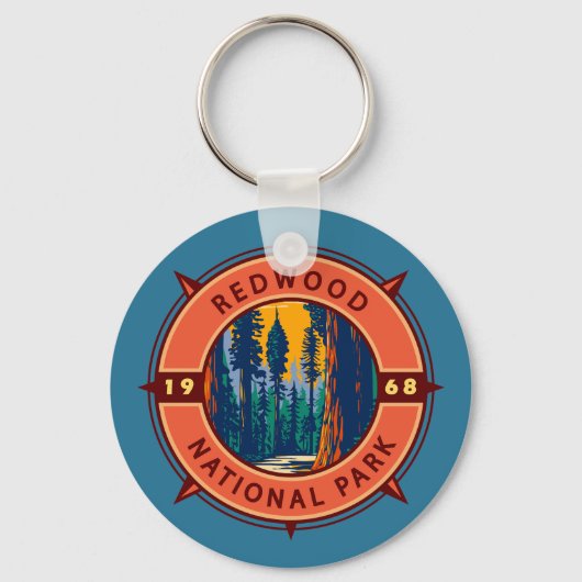 Redwood National Park Retro Compass Emblem Sleutelhanger (Voorkant)