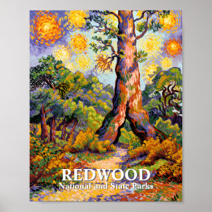 Redwood National Park Van Gogh stijl bos aangepast Poster