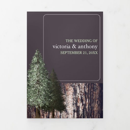 Redwoods & Bark, Rustieke bruiloft Drieluik Uitnodiging (Cover)