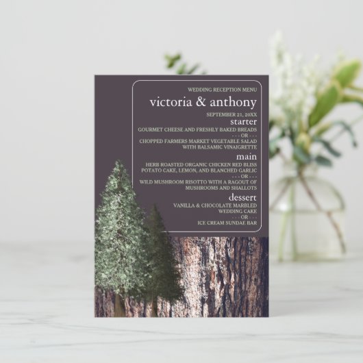 Redwoods & Bark, Rustieke bruiloft Menu (Staand voorkant)