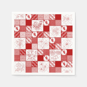 Redwork Stitched Flowers Quilt-Paper Napkins Servetten