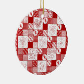 Redwork Stitched Flowers Quilt-RED- Keramisch Ornament (Rechts)