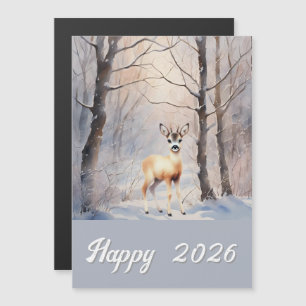 ree in de winter - Happy 2026 magnetische kaart