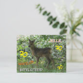 Ree in het bos. 70e verjaardag ansichtkaart briefkaart (Staand voorkant)