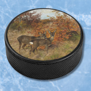 Ree met herfstbladeren Vintage-wildlife Hockey Puck
