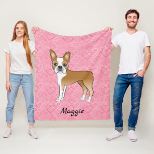 Reebruine Boston Terrier-hond op roze harten en na Fleece Deken