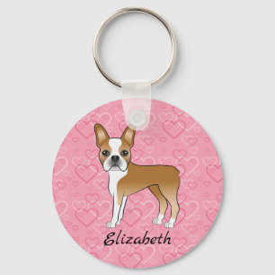 Reebruine Boston Terrier-hond op roze harten en na Sleutelhanger