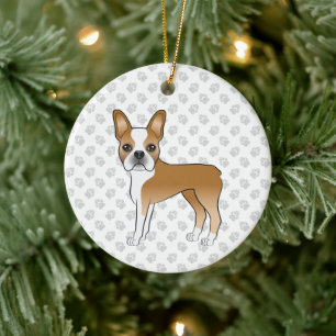 Reebruine En Witte Boston Terrier Cartoon Hond & P Keramisch Ornament