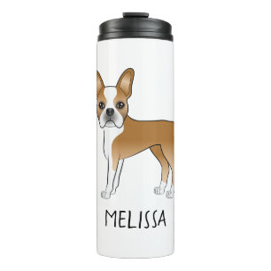 Reebruine En Witte Boston Terrier Cartoonhond & Na Thermosbeker
