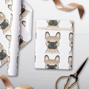 Reebruine Franse Bulldog Cartoon Hondenkop Patroon Cadeaupapier