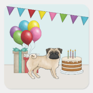 Reebruine Pug Schattig Cartoon Hond Ontwerp Kleurr Vierkante Sticker