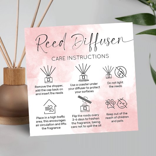 Reed Diffuser Care Guide Elegante Roze Waterverf Vierkante Visitekaartje
