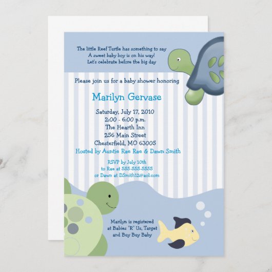 REEF TURTLE 5x7 Baby shower Uitnodiging (Voorkant / Achterkant)