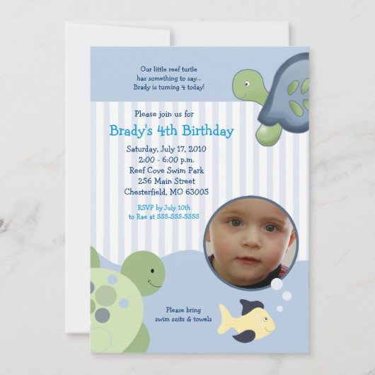 REEF TURTLE Photo 5x7 Custom Birthday Invitation (Devant)