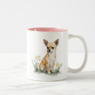 Reekalvacht Chihuahua Bloemenschildering in Waterv Tweekleurige Koffiemok