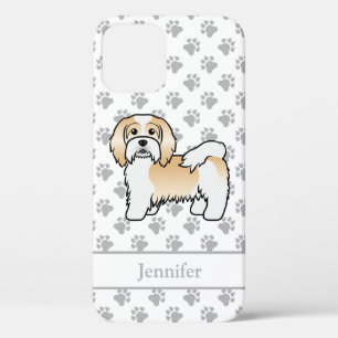 Reekleurige en witte Havanese Cartoonhond & Naam iPhone 12 Hoesje