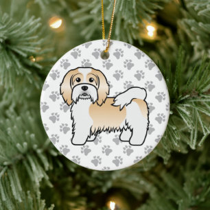 Reekleurige En Witte Havanese Zachte Tekening Hond Keramisch Ornament