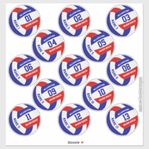 Reeks 13 rode witte blauwe teamkleuren volleyball sticker