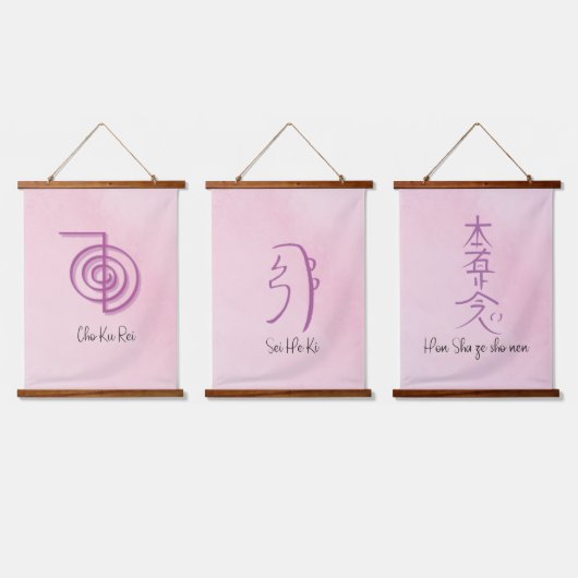 Reeks 3 roze usui reiki symbolen-CKR, SHK & HSZSN Hangend Wandkleed (Driedubbel)