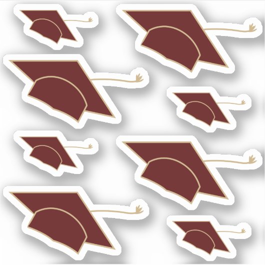 Reeks 8 Maroon Graduation Caps Custom-Cut Sticker (Voorkant)