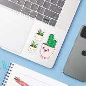 Reeks drie Kawaii Succulent Plant Vinyl Cutout Sticker (Laptop met iPhone)