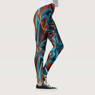 Reeks gekromd blauw en rood verbrand met groeven leggings