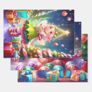 Reeks kerstpapier van 3 inpakpapier vel