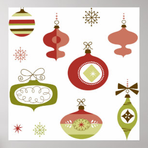 Reeks kerstversieringen met Retro Poster