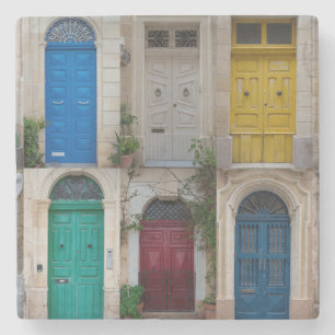 Reeks kleurrijke voordeuren op Malta Stenen Onderzetter