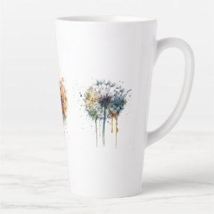 Reeks kleurrijke waterverf paardenbloemen latte mok