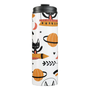 Reeks leuke kattenillustratie ontwerpkunst. F Thermosbeker