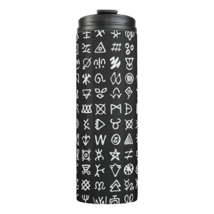 Reeks symbolen rune letters doopvont. Ancient occu Thermosbeker