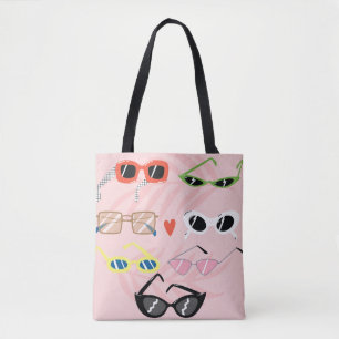 Reeks trendy zonnebrillen in leuke cartoon stijl draagtas