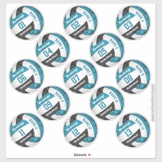 reeks van 13 meisjesnamen van zwarte volleybalspel sticker (Vel)