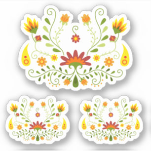 Reeks van 3 Rode Traditionele Mexicaanse Floral -  Sticker