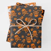 Reeks van 3 Sinaasappel van de schedel en de kruis Inpakpapier Vel (In situ)