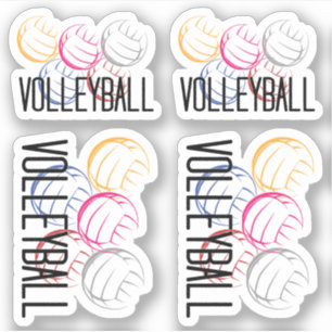 Reeks van 4 Neon Volleyball Aangepast-Besnoeiing S Sticker