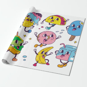 Reeks voedsel en drink in retro-cartoon-stijl illu cadeaupapier