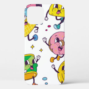 Reeks voedsel en drink in retro-cartoon-stijl illu iPhone 12 hoesje