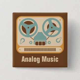 Reel ❝ analoge muziek ❞ taperecorder vierkante button 5,1 cm