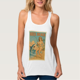 Reel Beach Shark Fishing Pin-Up Retro Coastal Life Tanktop