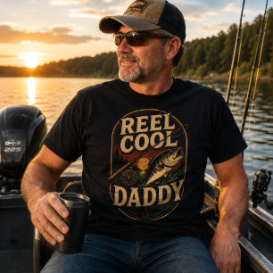 Reel Cool Daddy Vintage Vissen Baars Retro Zonsond T-shirt