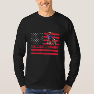 Reel Cool Grandpa American US Flag Fathers Day T-shirt