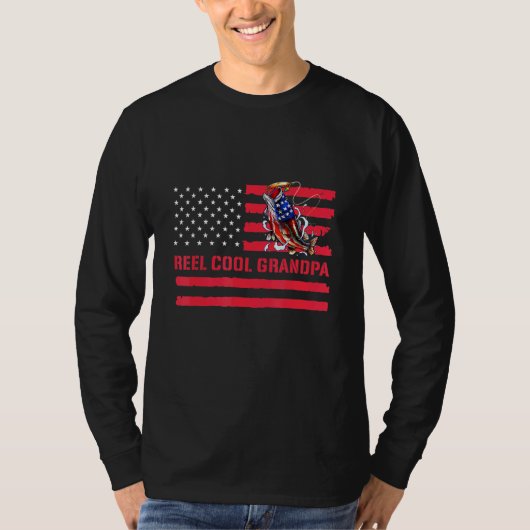 Reel Cool Grandpa American US Flag Fathers Day T-shirt (Voorkant)