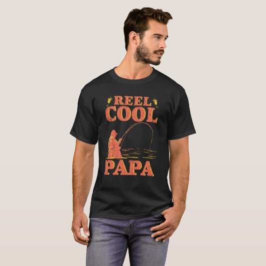Reel Cool Papa Funny Vissen Vaderdag T-shirt (Voorkant volledig)