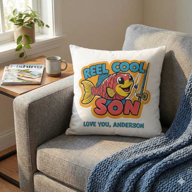 Reel Cool Son Sierkussen (Let your son know how cool he is with this cute, "Reel Cool Son" personalized fishing pillow! )
