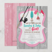 Reel Excité Pêche Baby shower rose Invitation (Devant / Derrière)