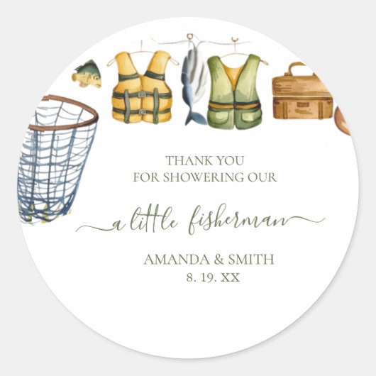 Reel Excited Little Fisherman Baby Shower Ronde Sticker (Voorkant)