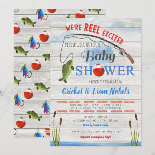 Reel Excitée Pêche bébé garçon douche Invitation